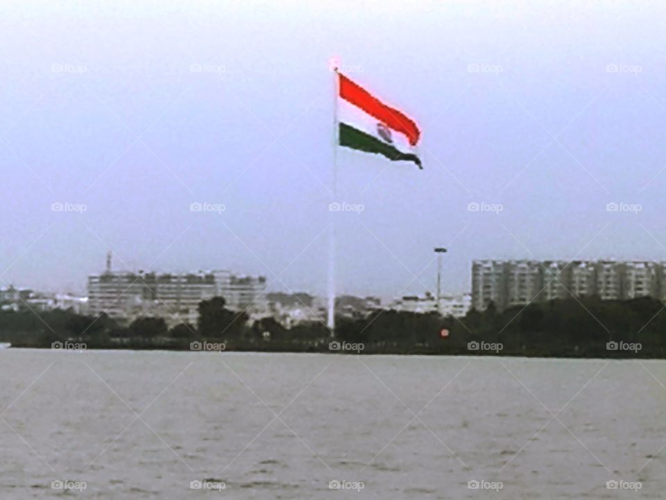 Hussain Sagar Lake with Indian National Flag , Hyderabadi tour