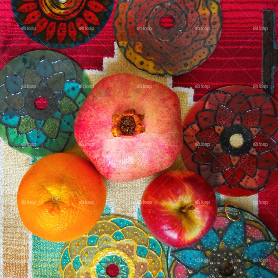 Oriental design of Inspiring fruits with mandala flowes