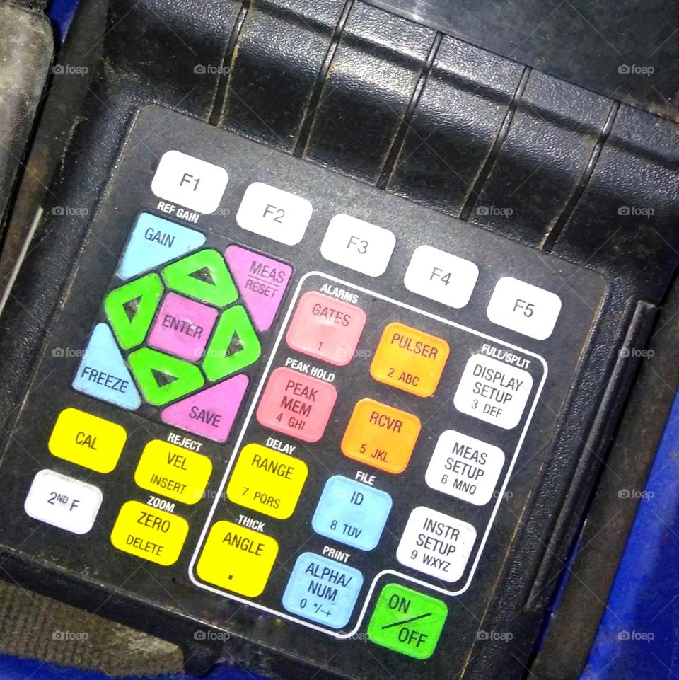 Colored buttons on electronic equipment