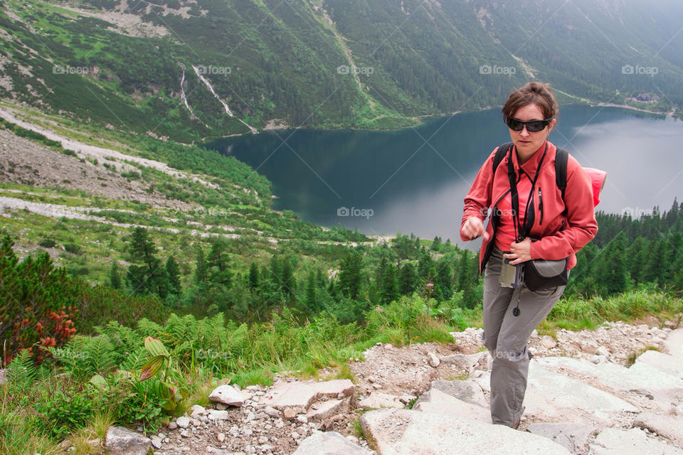 Woman hiking in mountains