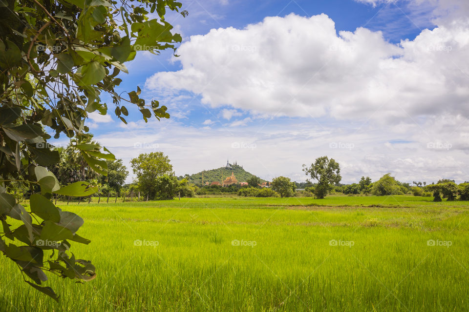 Oudong Mountain View from distance, Kandal province, Cambodia.