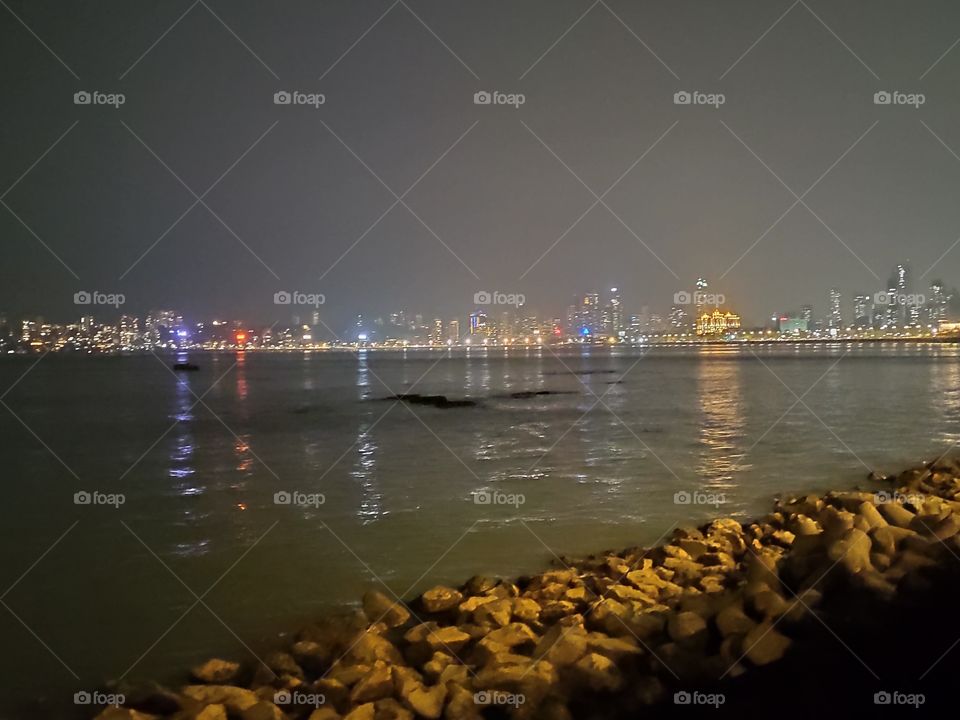 the night view of sea