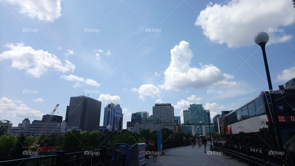 A depiction of the Ottawa skyline over Mckenzie King Bridge.