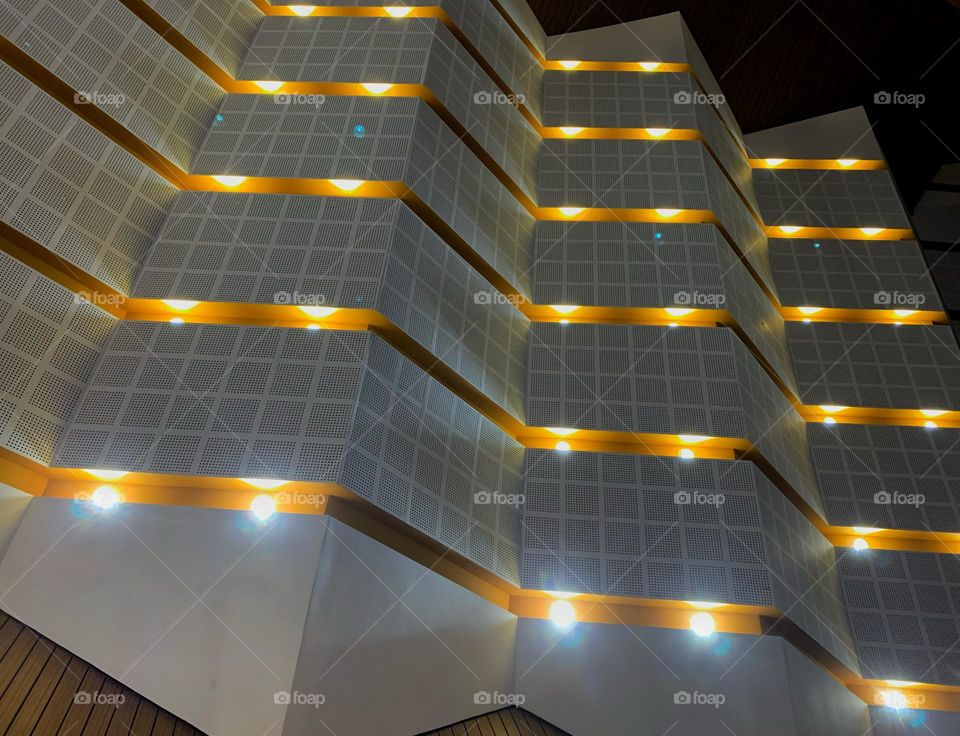 Abstract triangular pattern roof with lights 