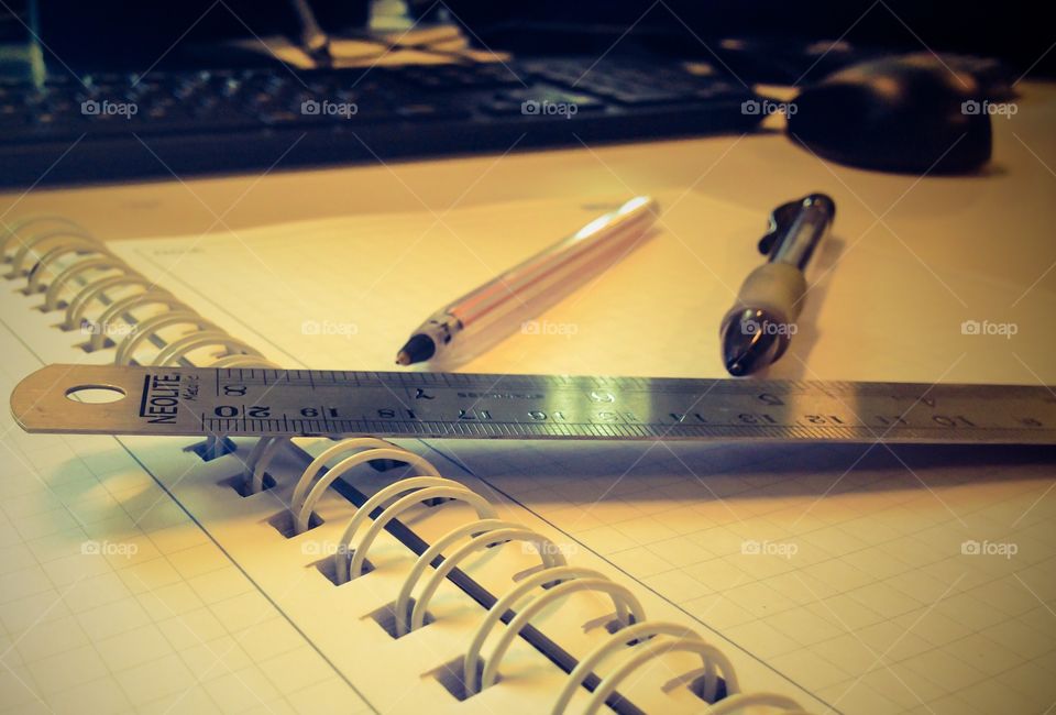 Book, pen and pencil 