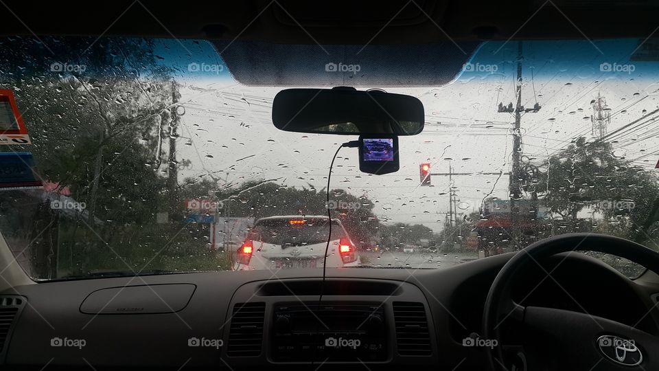 inside car with raining day