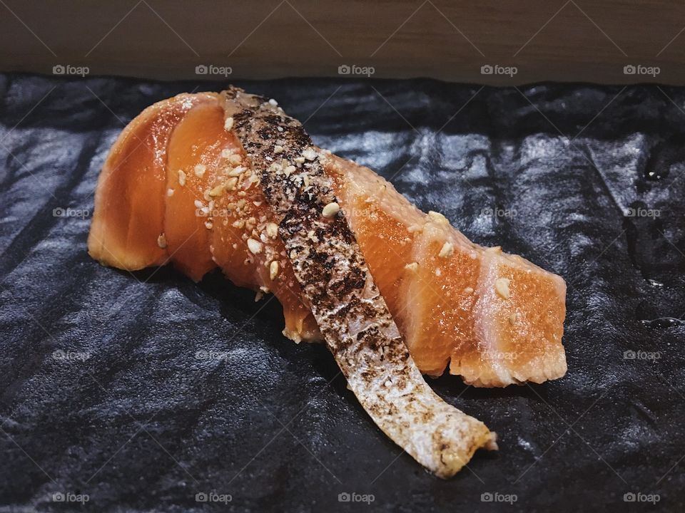 Salmon sushi. 