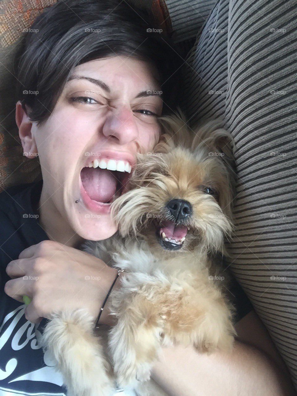 Full of excitement. My daughter's and my dog's expression few hours before I came back home!:)