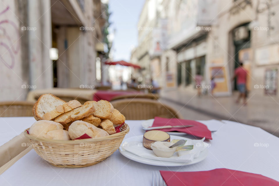 Bread basket in a street cafe