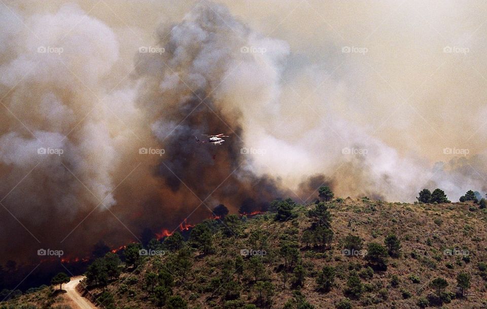Hubschrauber beim Löschen