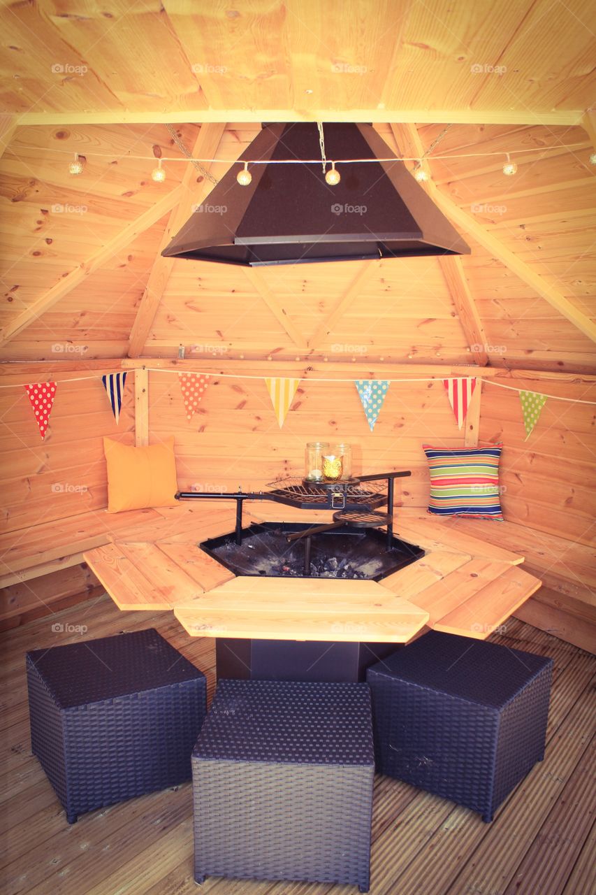 Wooden BBQ lodge interior