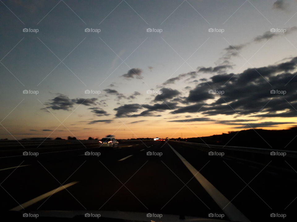 sunset on the highway