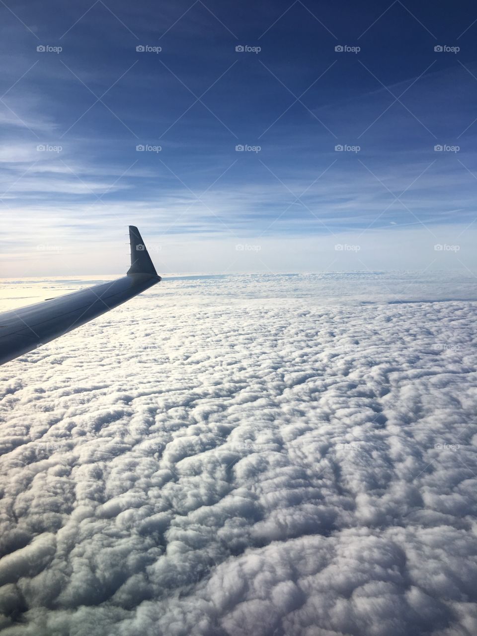 Airplane Wing in Cloudy Sky