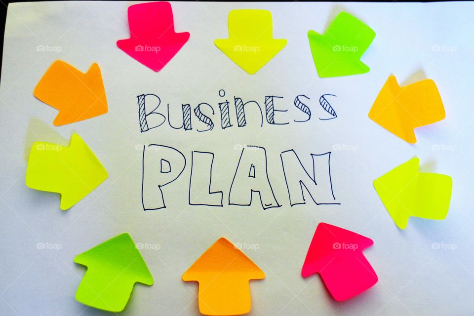 business plan design taken with sticky notes