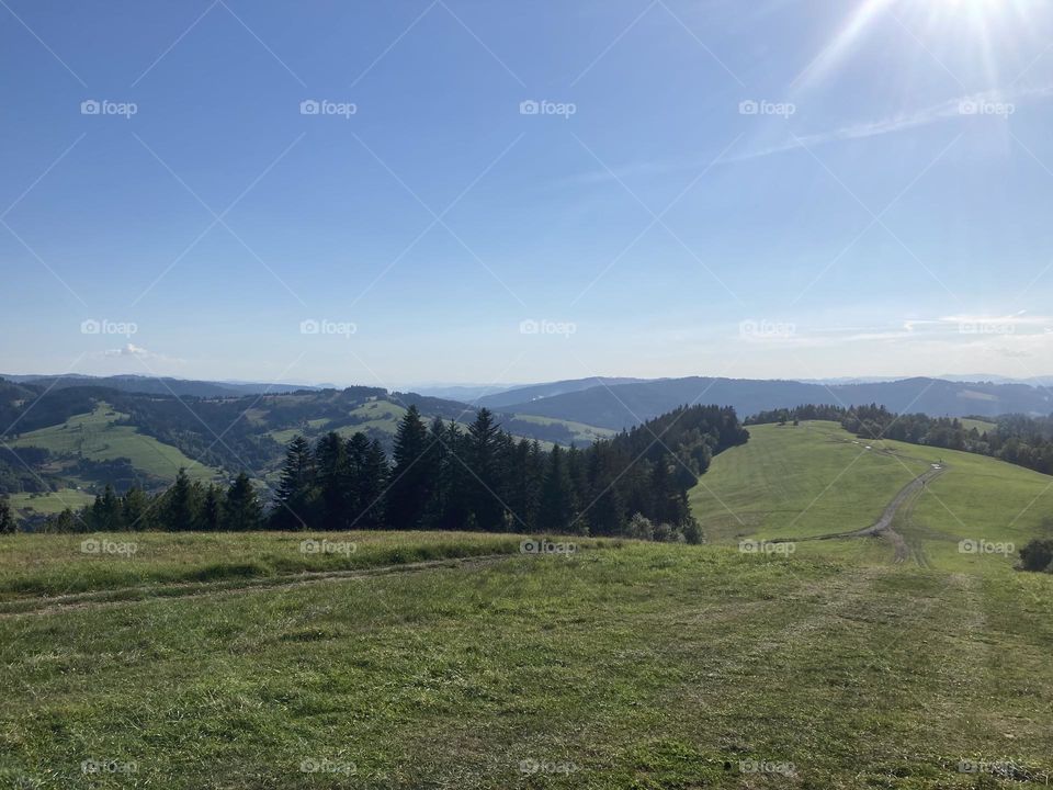 Minimalistic yet breathtaking view. Mountains on the sunny day. Autumn hike in the beskidy slaskie. Hiking in the Polish mountains. Lovely day hike. 