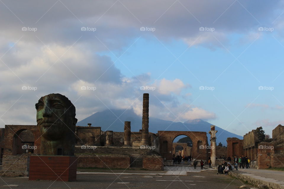 Ruins of the city of Pompeii - behind, the Vesuvius volcano