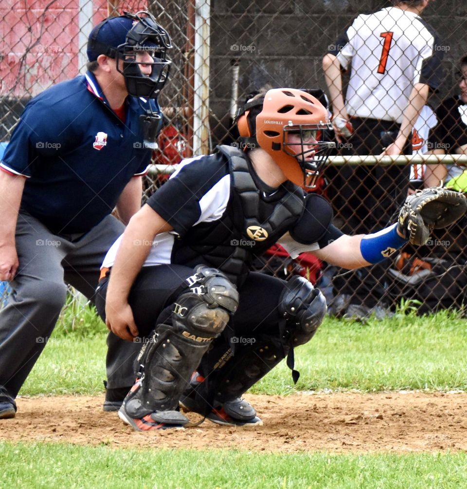 Baseball game, catcher and umpire