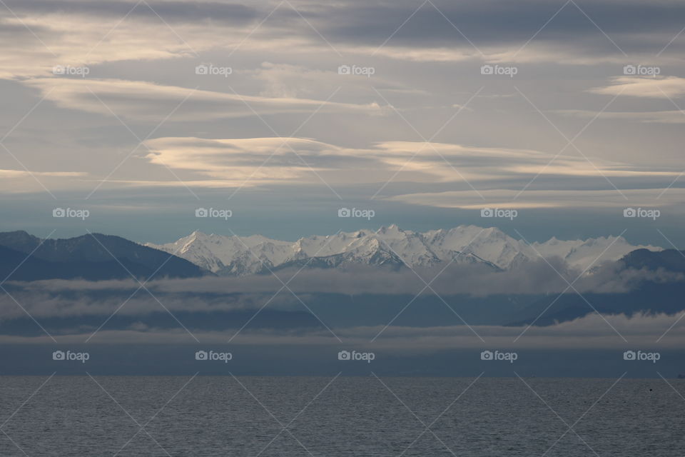 Olympic Mountains caped with snow 