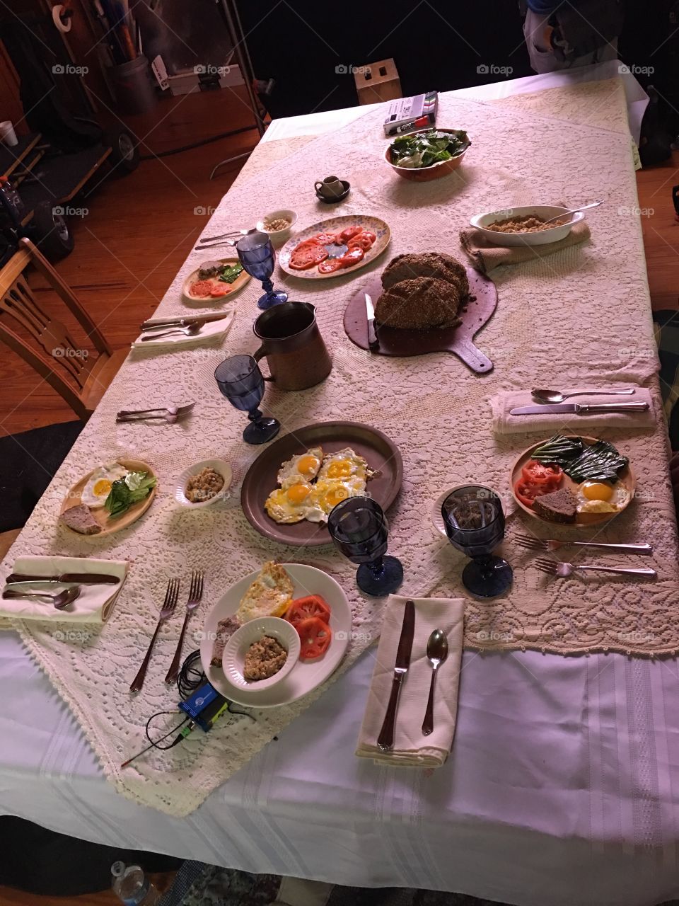 Movie set dinner table setting.