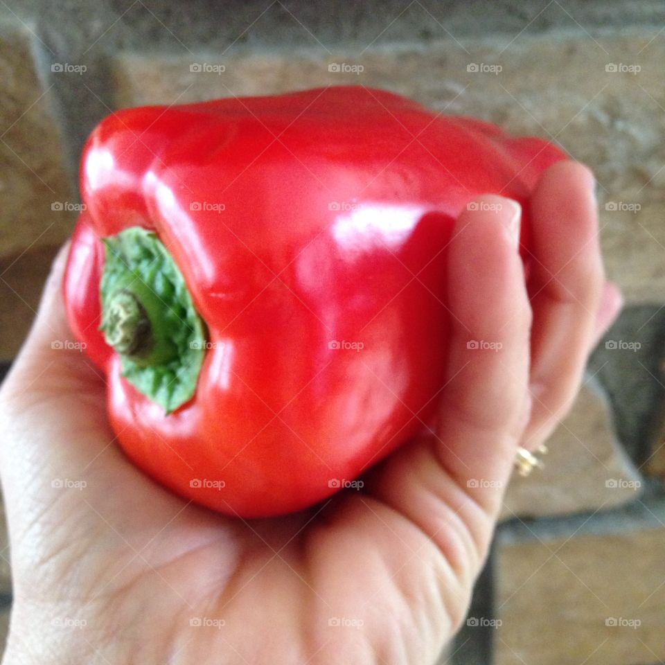 Holding red pepper 