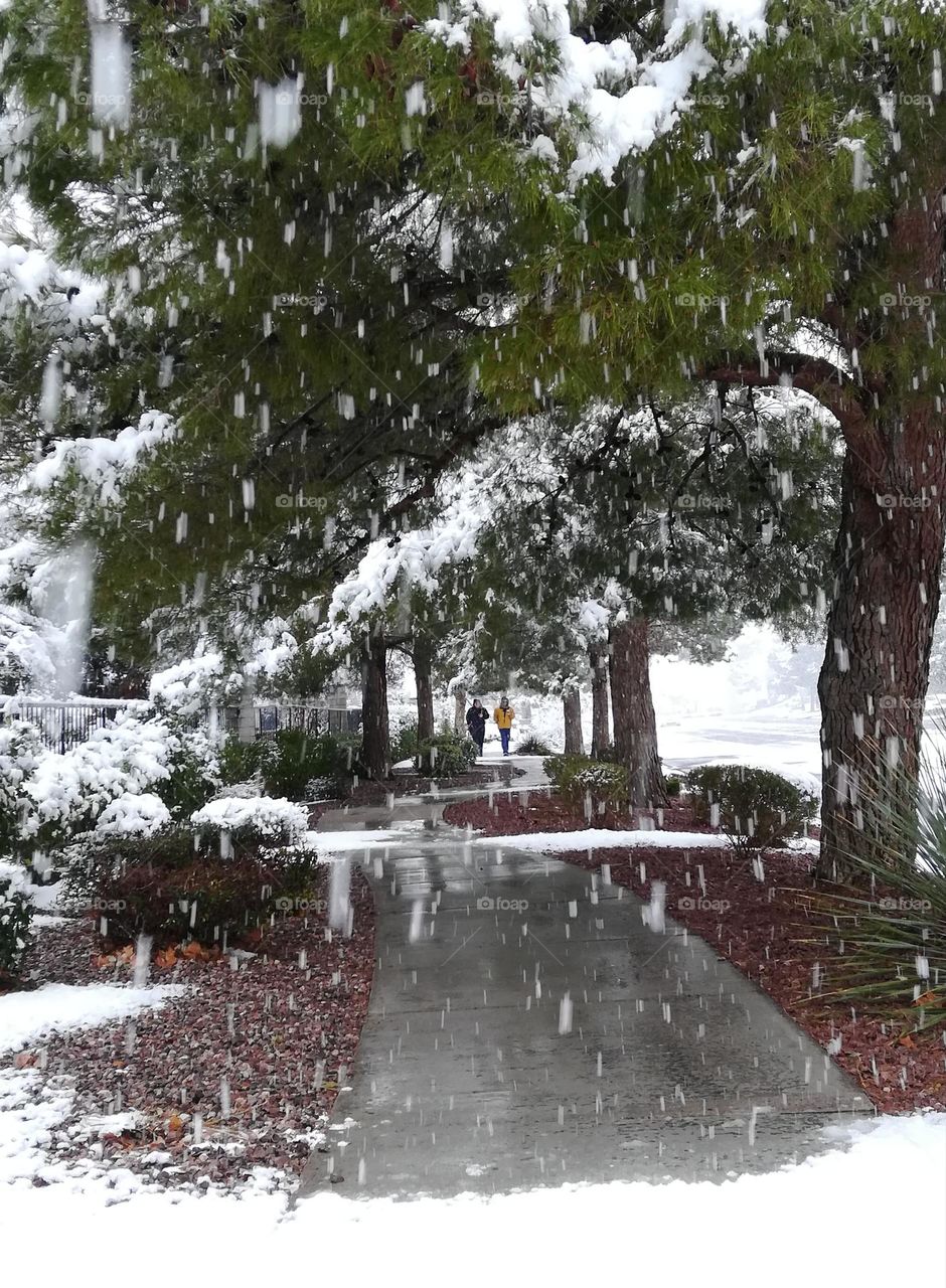 Enjoy walking in snowing