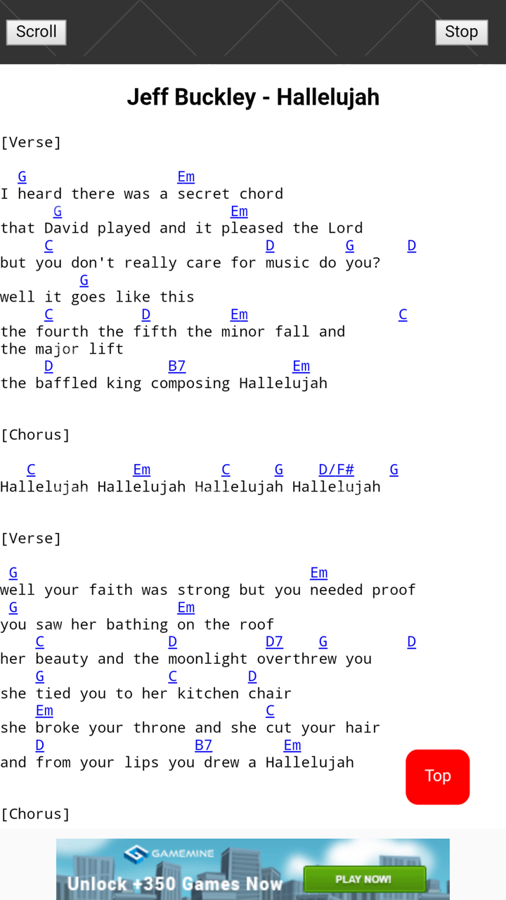 Jeff Buckley Hallelujah chords and lyrics.