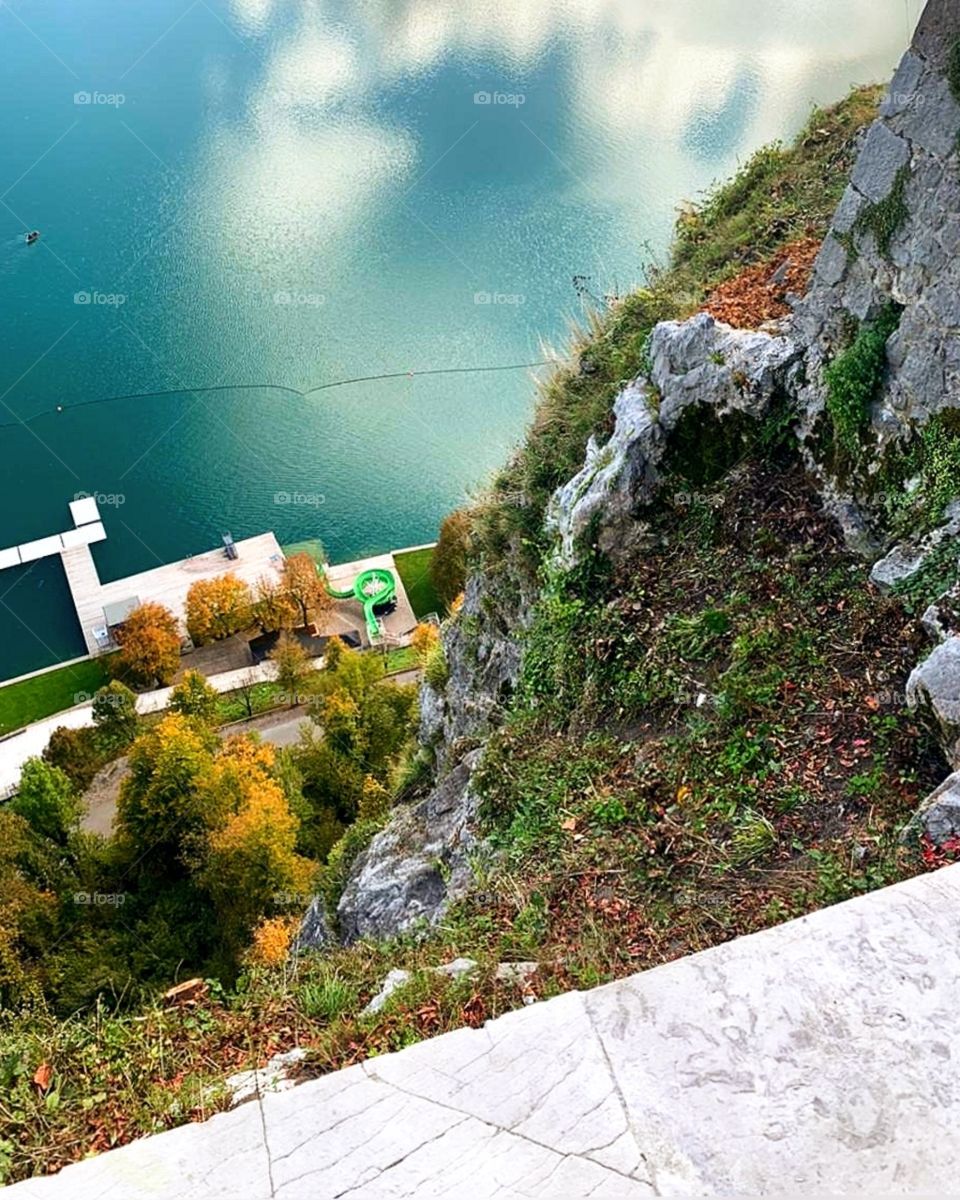 Bled Castle.  Top view of Lake Bled