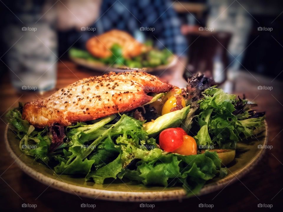 Grilled Salmon on Green Salad