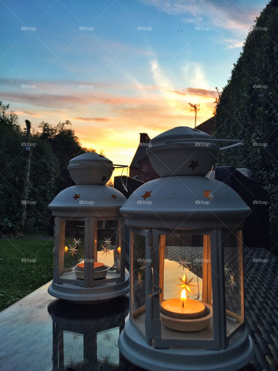 Close-up of two lanterns