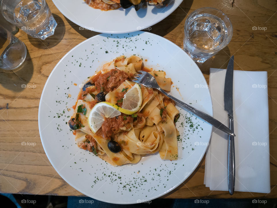 View of pasta in restaurant