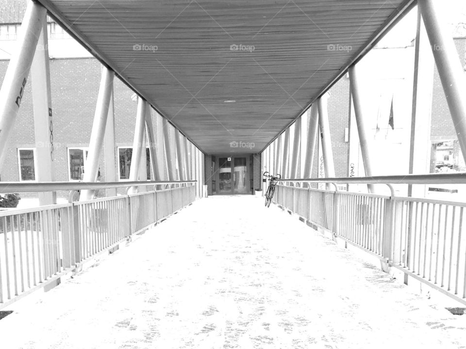 Snowy bridge in wintertime