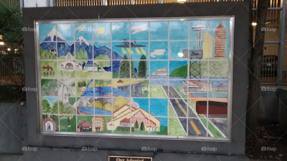 Painted Tile Collage Bus Stop