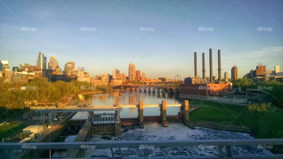 Stone Arch Bridge, . Taken early in the morning from the 35W Bridge across the Mississippi River