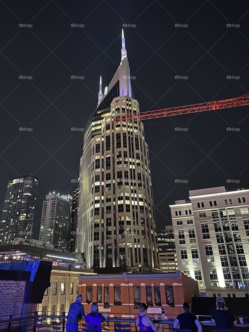 Nashville city night skyline batman building AT&T tower bell construction landmark music city