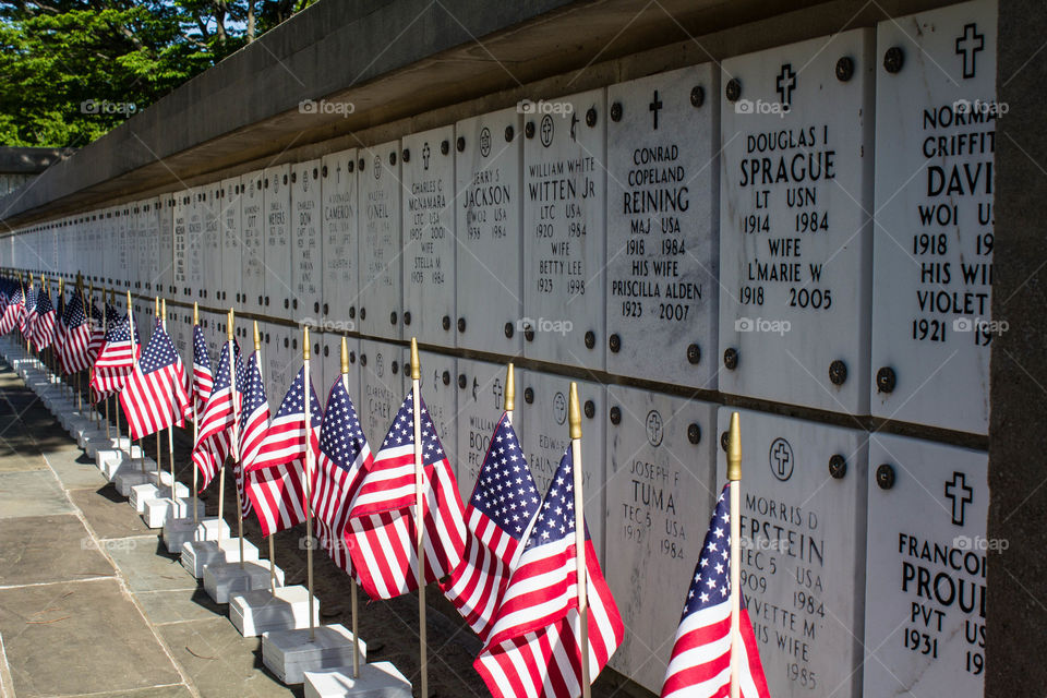 During Memorial Day, Arlington Cemetery marks the Columbarium graves with flags as well. Arlington, VA