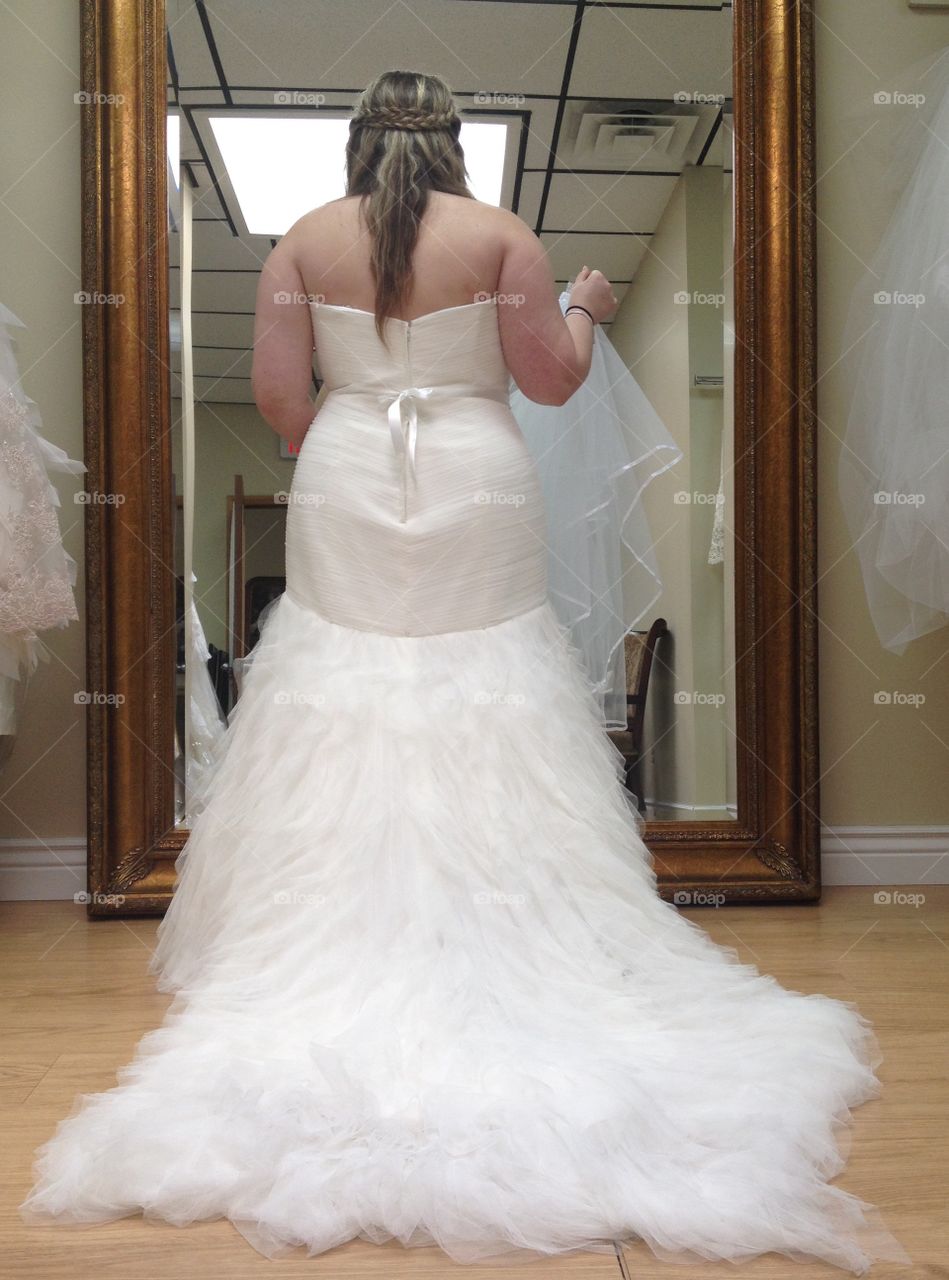 Rear view of woman in wedding gown