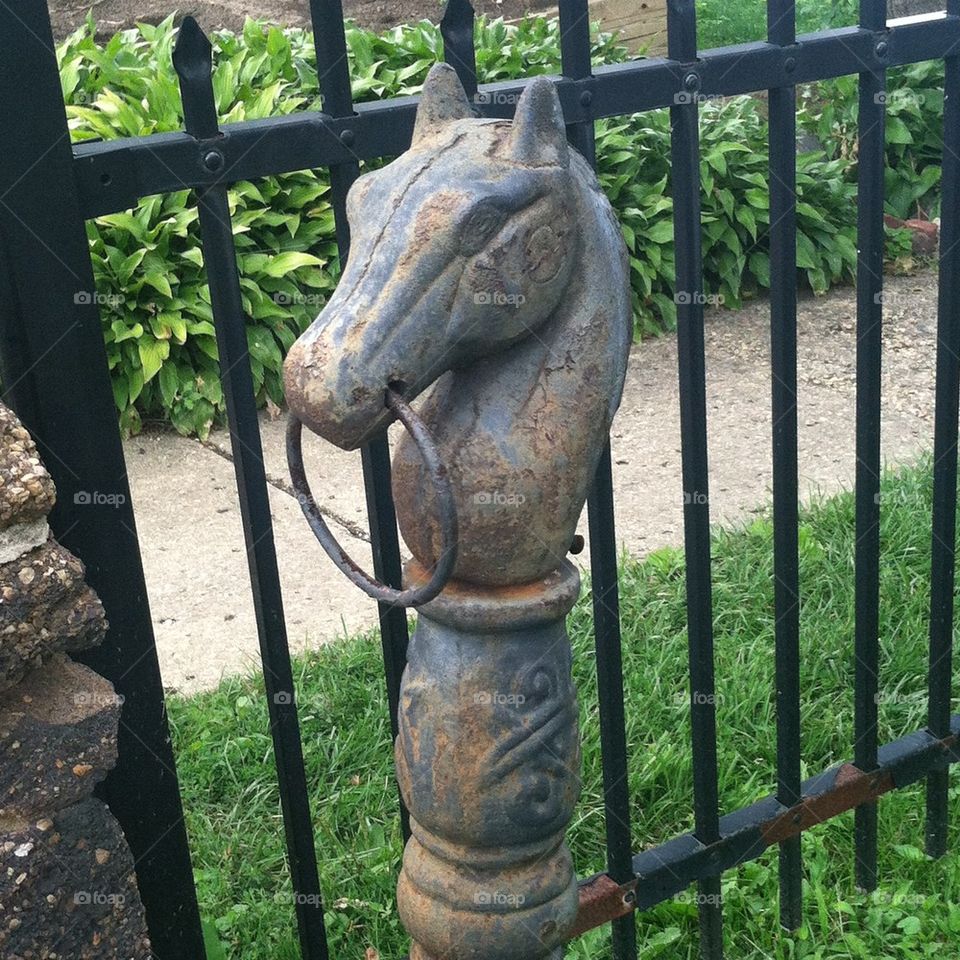 Vintage horse iron hitching post