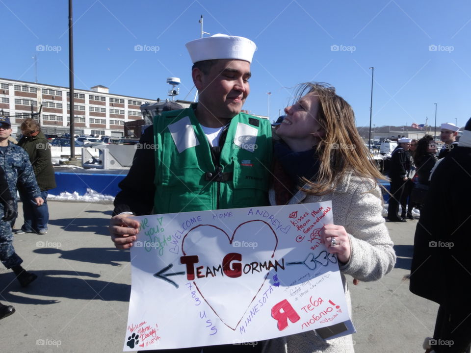 A happy couple reuniting after a deployment!