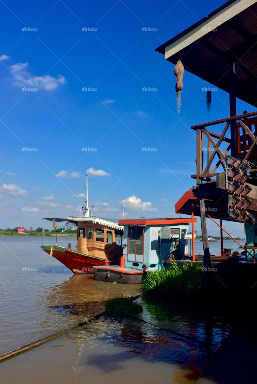 Boats across Choaphraya River,Bangkok,Thailand