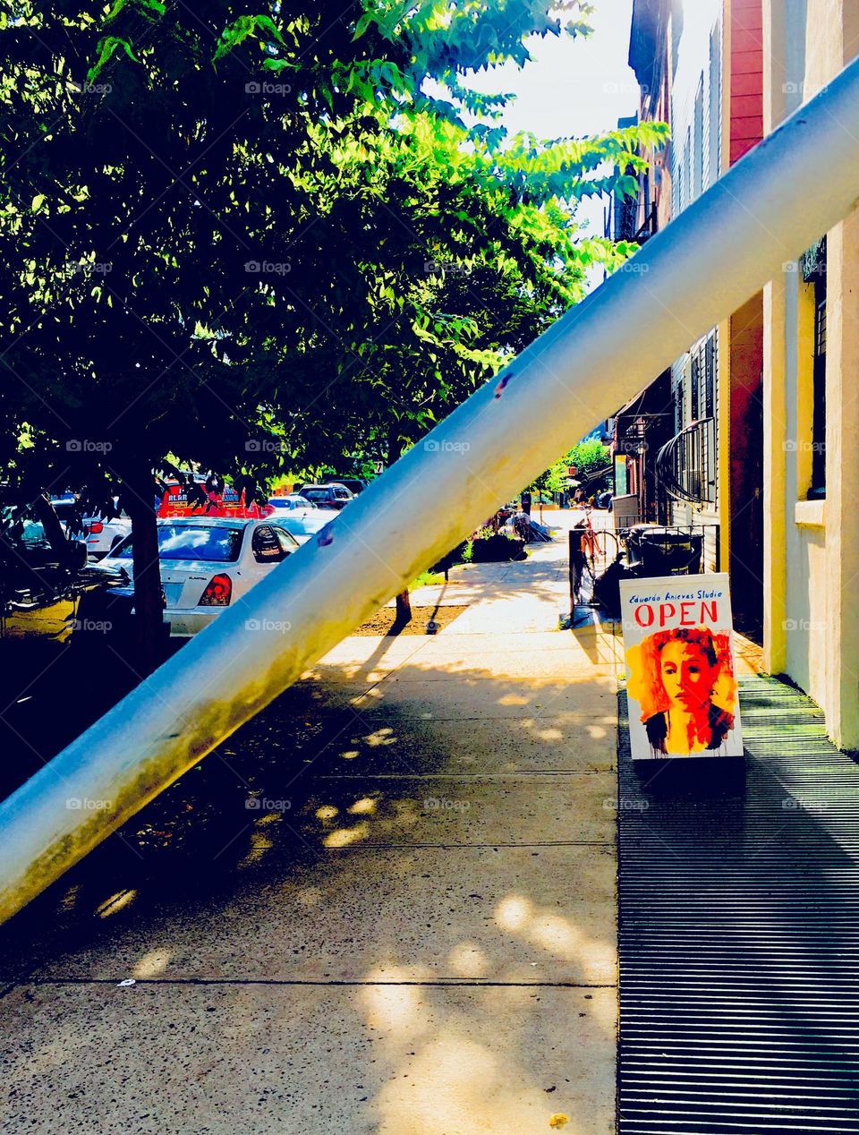 A closer view of the billboard advertising the art show at the gallery on 48th St off Vernon Jackson Ave in LIC, Queens, NY next to „Laundry City“ where I’ve been washing my clothes regularly for years. 2020. Hypnotic Productions