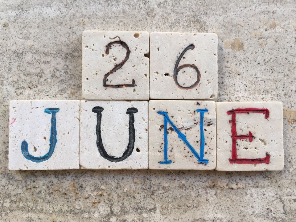 26th June, calendar date. Composition with carved travertine pieces of 26th June, calendar date