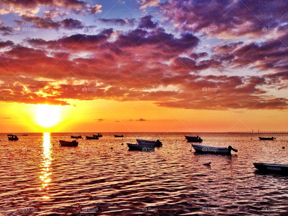 Boats in sunset