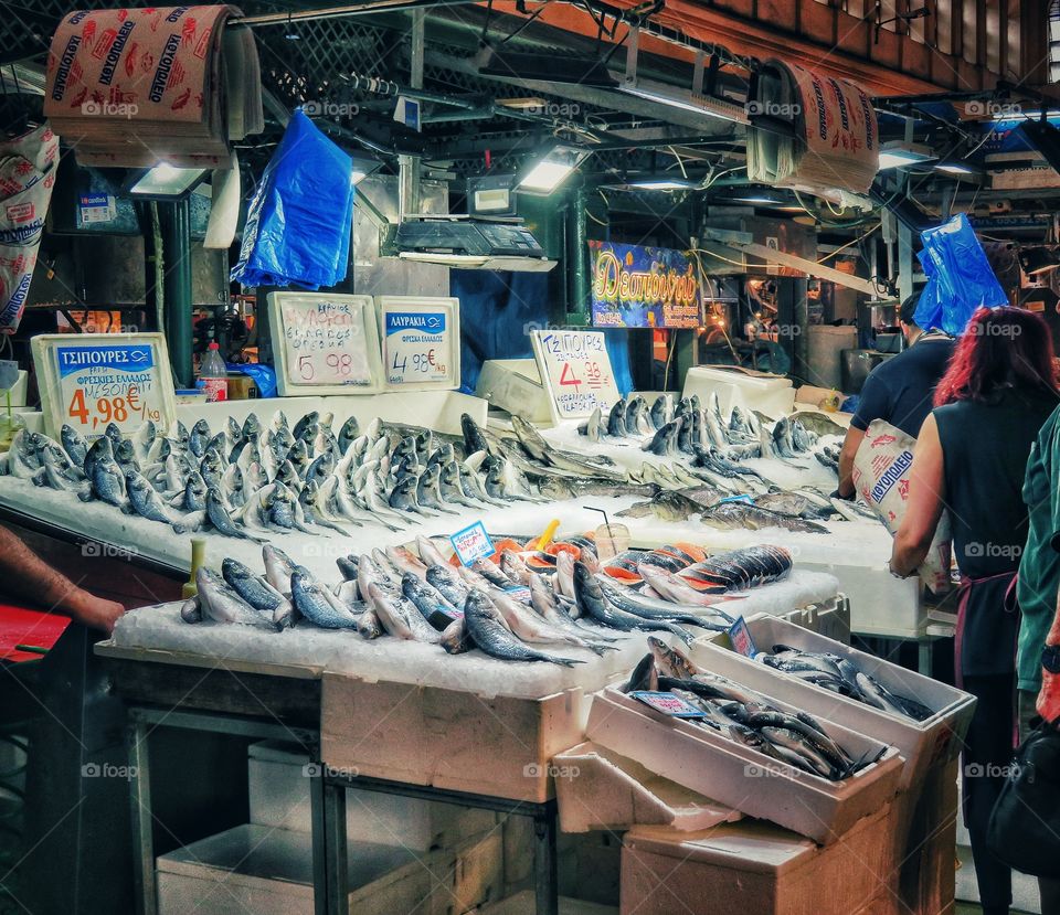Athens central market fish stall