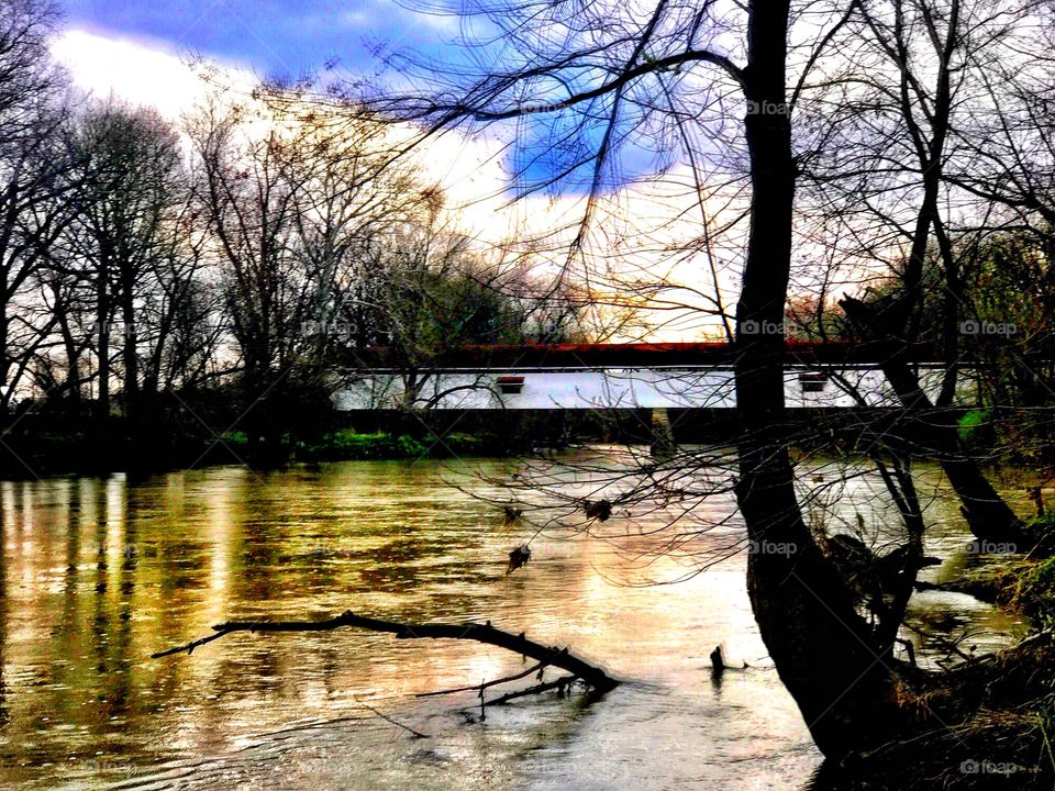 Beautiful potters bridge covered bridge on a cloudy day. 