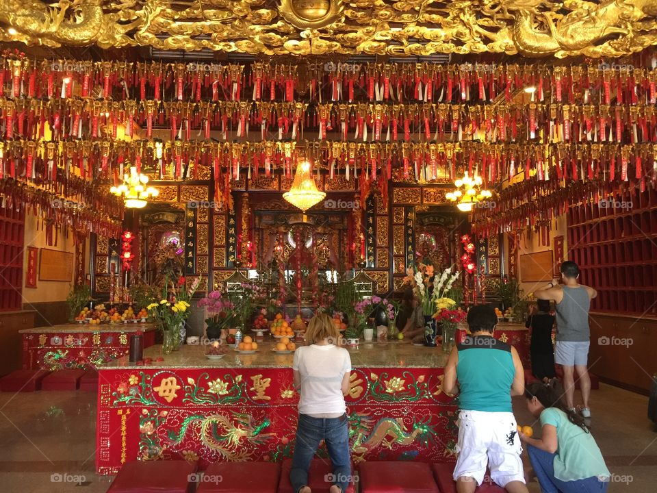 Buddhist prayers at a temple in Chinatown LA. 