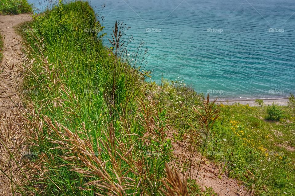 Beach Below. Looking Down Steep Drop to Beach