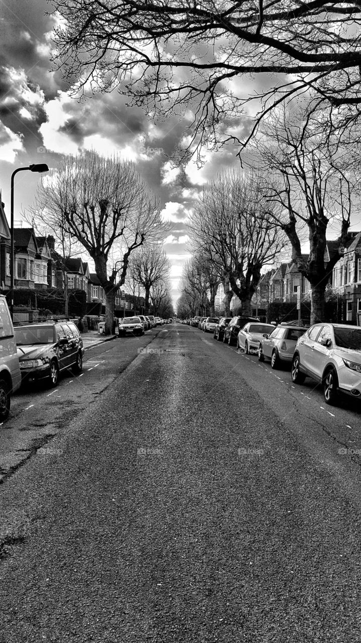 North London suburb street disappearing into the horizon