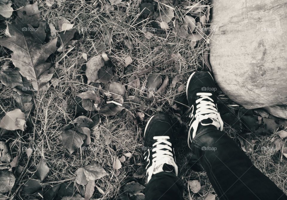 shoes on a nature black and white