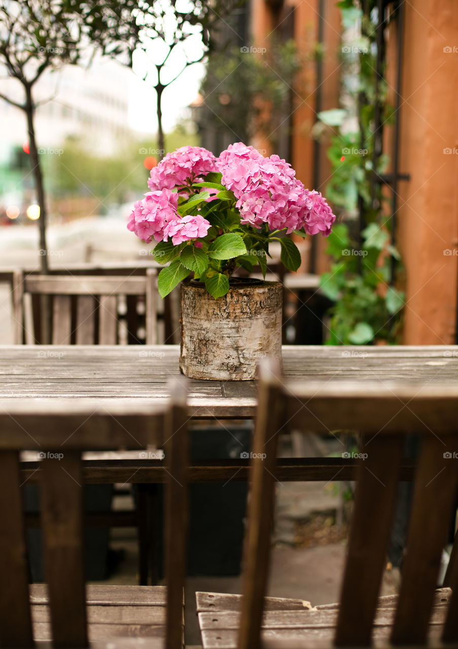 Beautiful flowers on wooden table