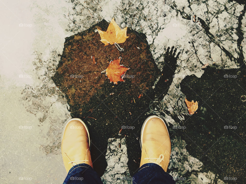 Personal perspective with an umbrella during a rainfall period 